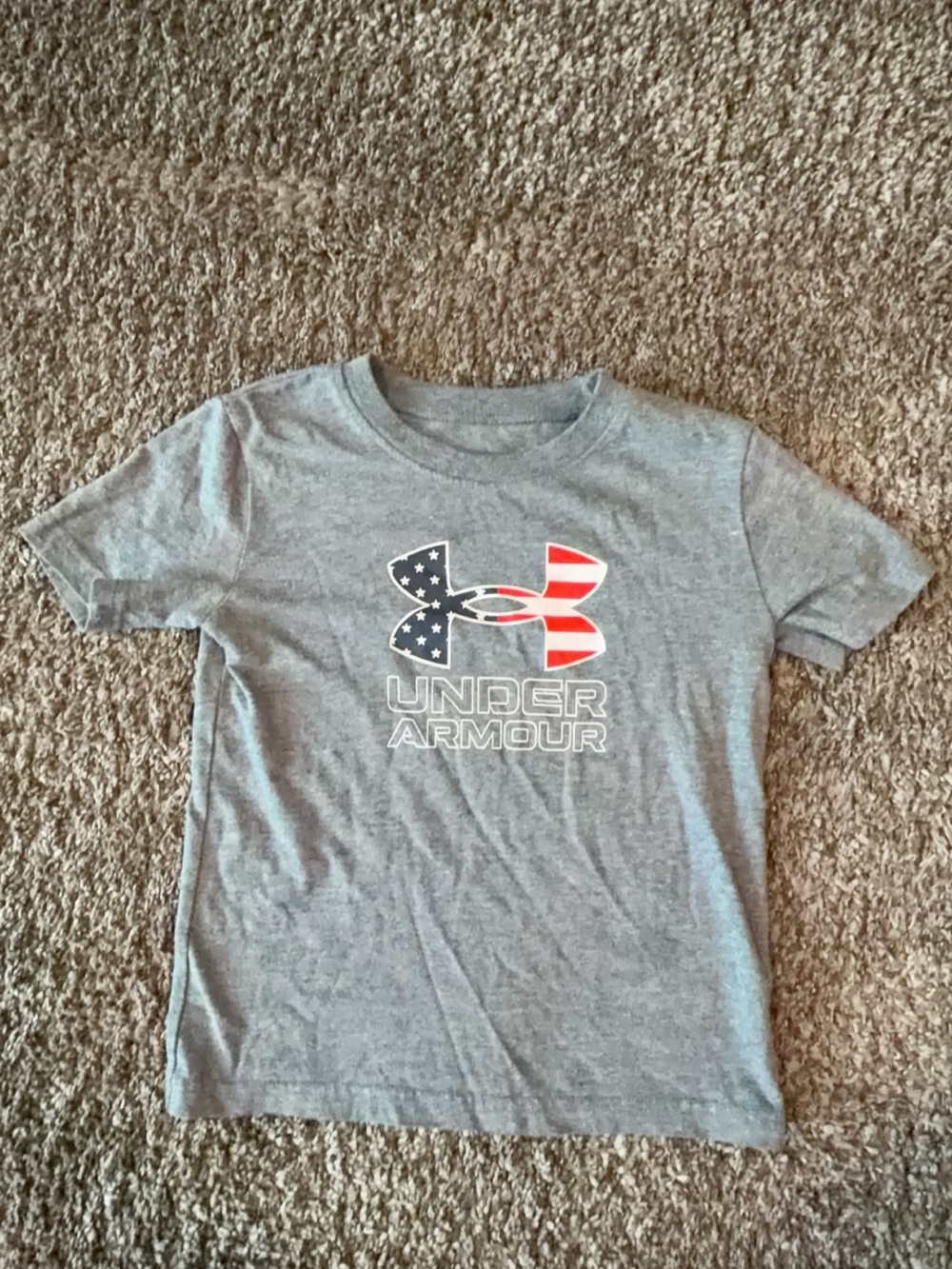 Under Armour Gray Tee with Red, Blue and White Flag Logo